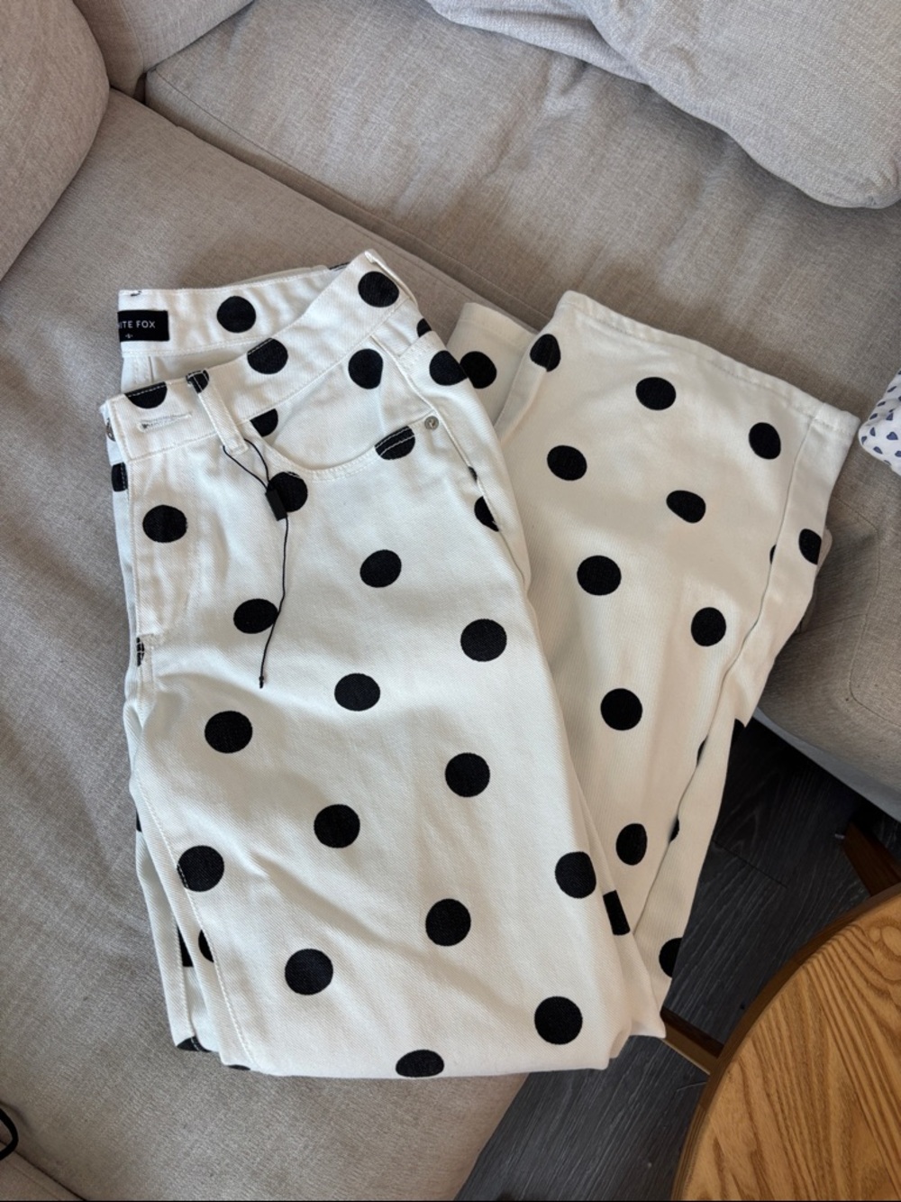 White Fox Polka Dot Wide Leg Jeans - Black on White